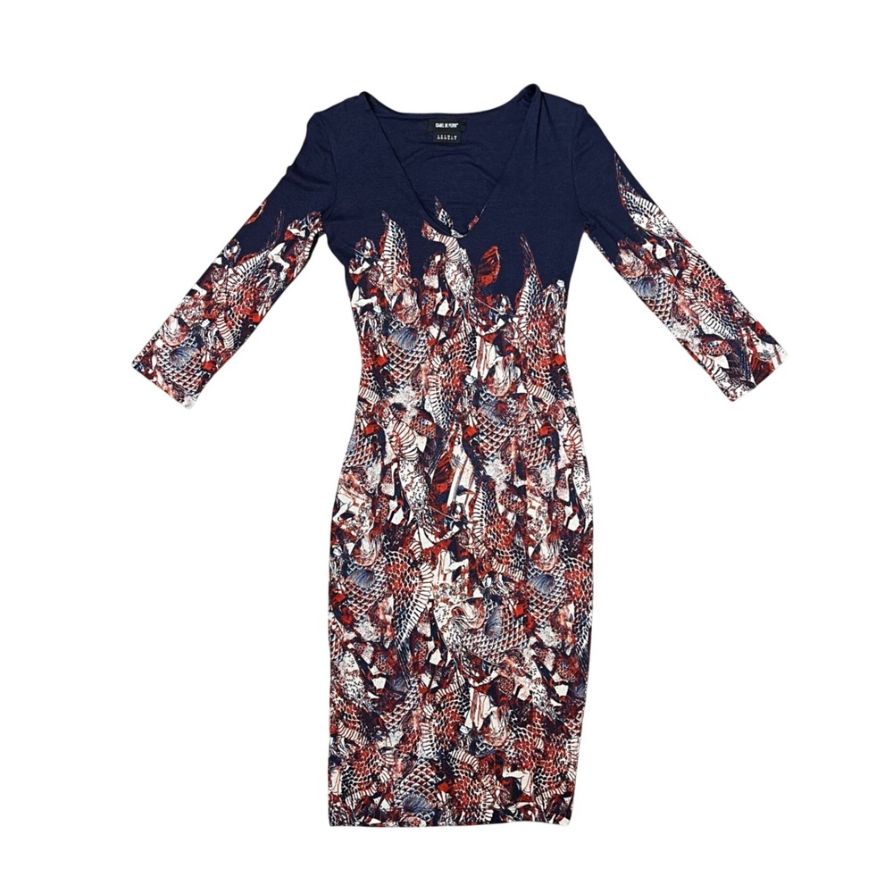 Isabel de Pedro Navy and Rust Printed Midi Dress